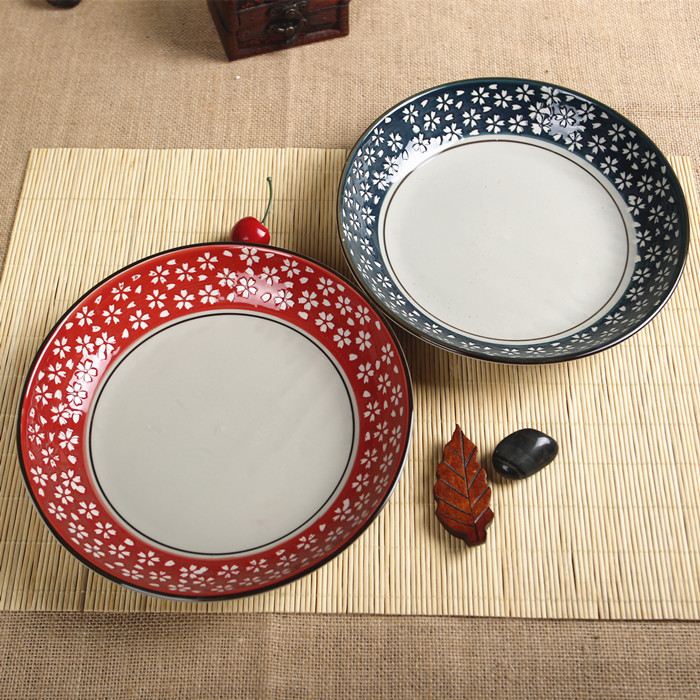 Four seasons and the wind under the glaze color Japanese - style tableware hand - made ceramic disc blossoms household disc FanPan soup plate plate