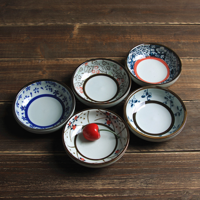 And the four seasons of hand - made with Japanese ceramics tableware under the glaze color plate round dish taste disc snack plate