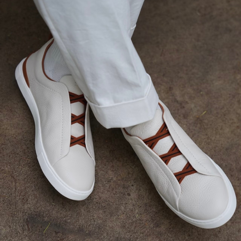 European and American Style Genuine Leather Trendy Casual Breathable Elastic Slip-On Loafers White Sneakers Men's Shoes Same Style