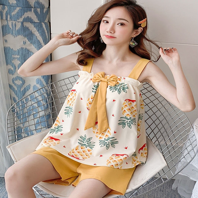 3加大码睡衣女夏季宽松吊带短裤套装女卡通睡衣女士家居服