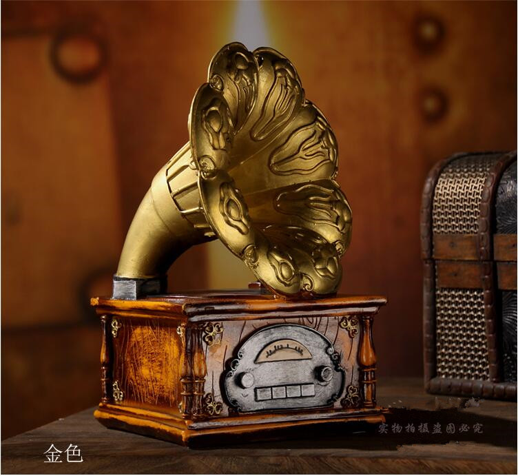 Châu Âu retro ghi thanh thanh thủ công nhà đồ trang trí quán cà phê trang trí mô hình ghi âm - Máy hát đầu đĩa than có bluetooth	