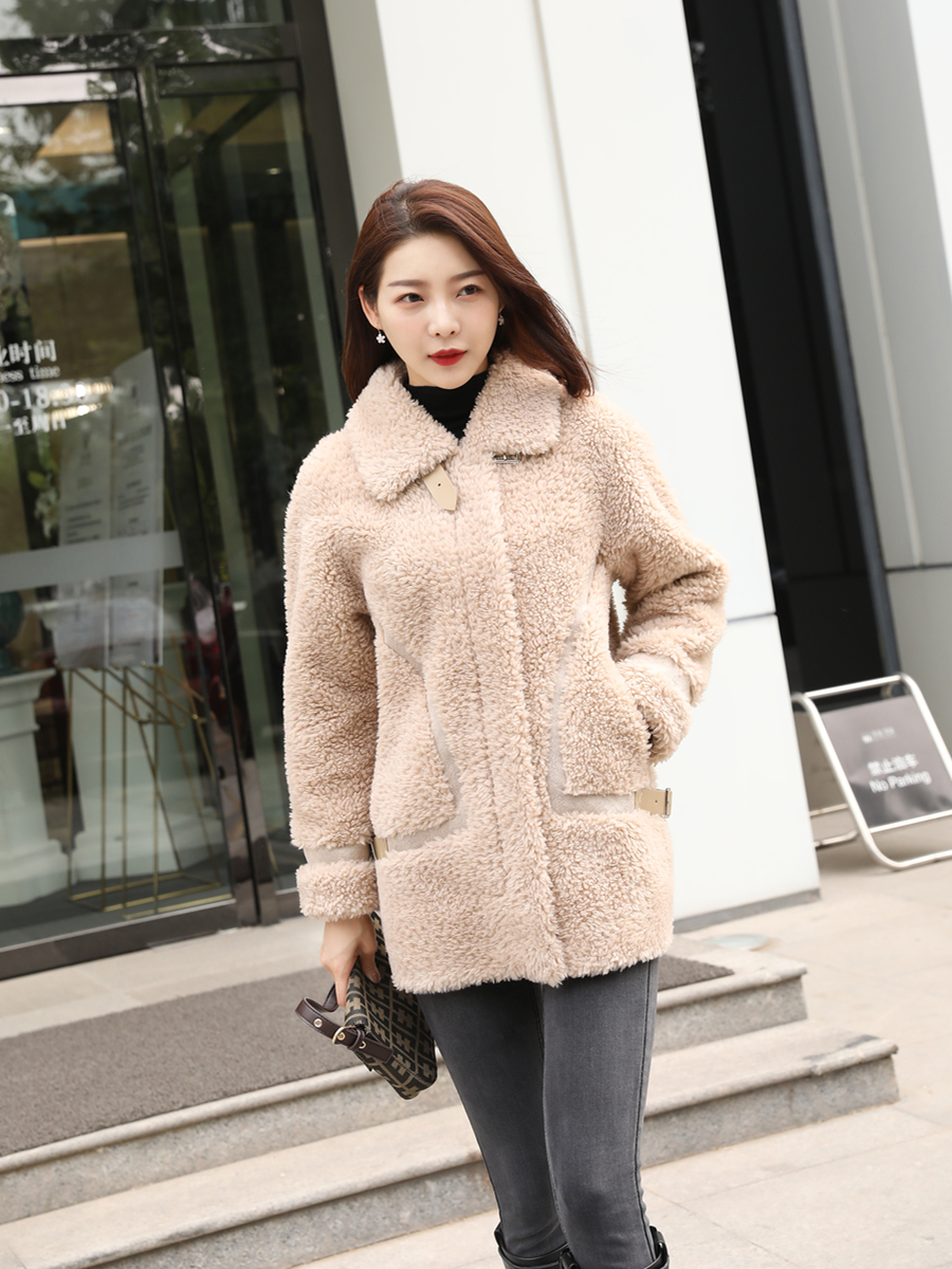 Ai Meili Wool Motorcycle Coat Sheep Shearing Fur Integrated Winter Fur Grain Lamb Wool Thick Coat Women