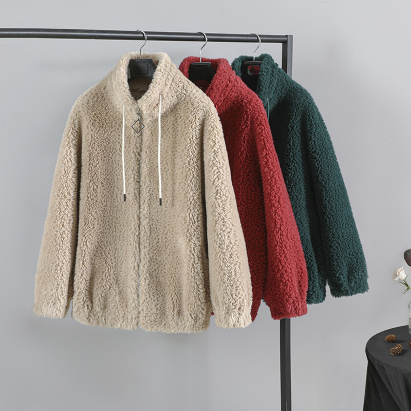 New style wool sheep shearling fur one winter coat lamb wool stand-up collar young style fur particle coat women