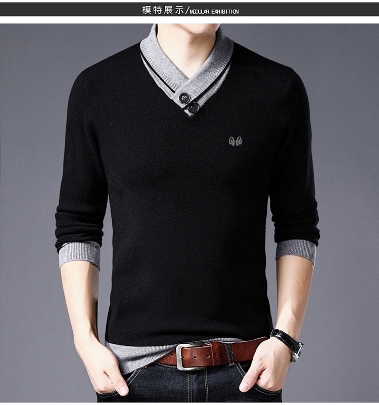 Áo len nam mùa đông Hengyuanxiang áo len nam trẻ trung dày màu áo len cổ chữ V chính thức áo cardigan nam