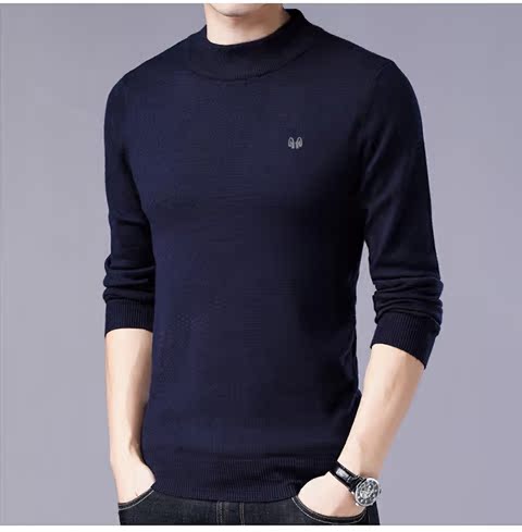 Mùa đông Hengyuanxiang áo len nam trung niên màu rắn nửa cao cổ áo len cộng với nhung dày cha cửa hàng hàng đầu quần thể dục