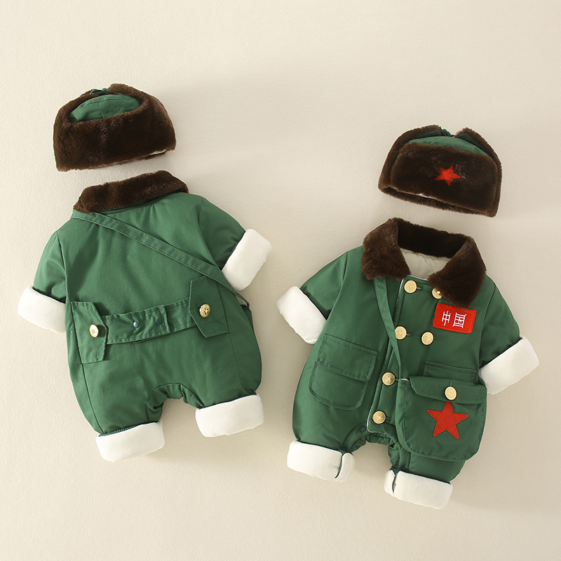 Baby cotton clothes Northeastern Army Green one-piece clothes Winter Newborn clothes Cavet 1 thick 2 year old baby Hays warm-Taobao