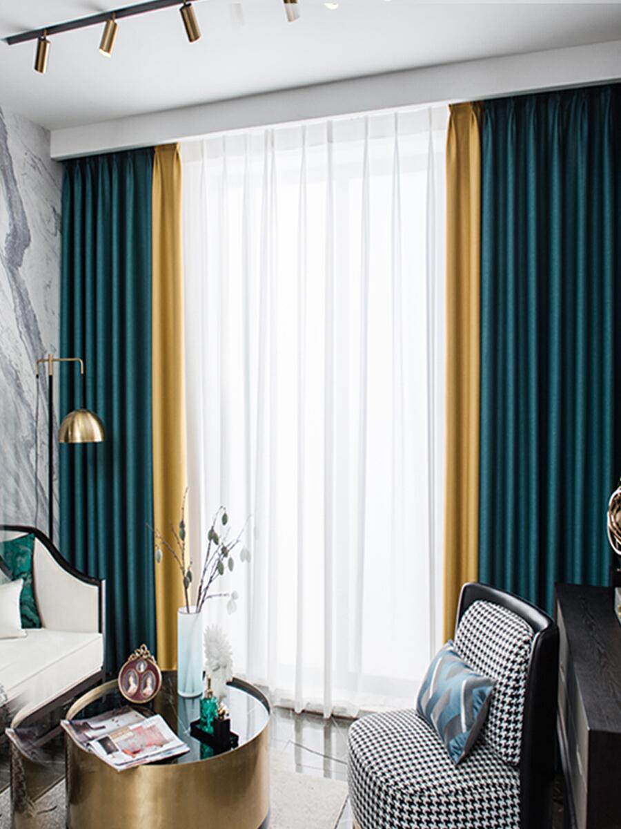 Nordic light luxury cotton linen full blackout bedroom curtains flat color solid color stitching living room finished high-grade atmosphere Jane new