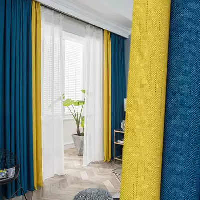 Light luxury contrast Nordic style curtains cotton and linen shading gas net red sunscreen insulation living room simple modern bedroom