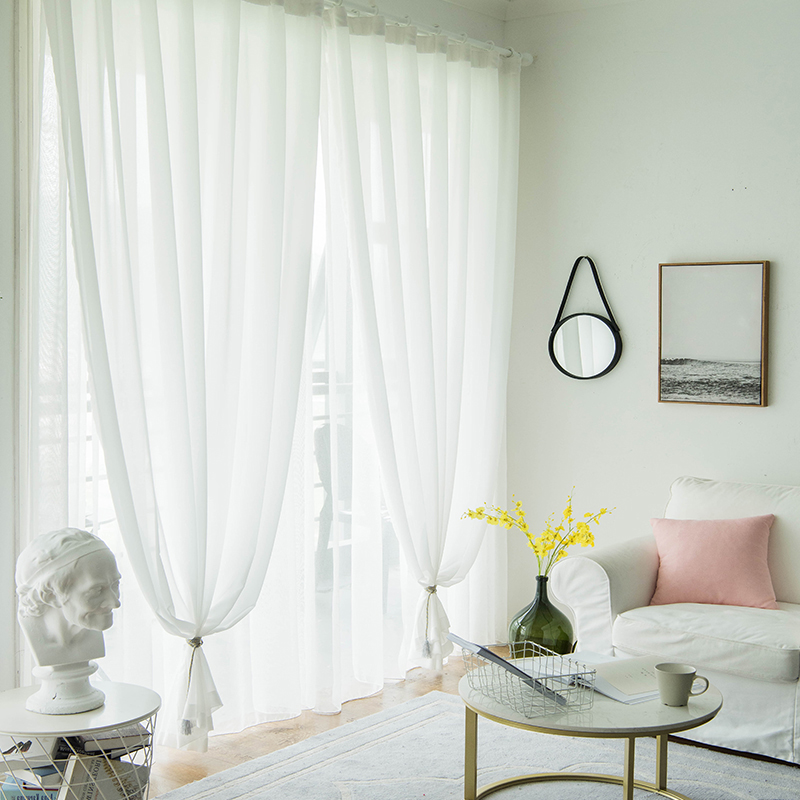 Screen curtain Screen curtain Simple modern white screen curtain White curtain screen bay window White sand partition Light transmittance impermeable finished product