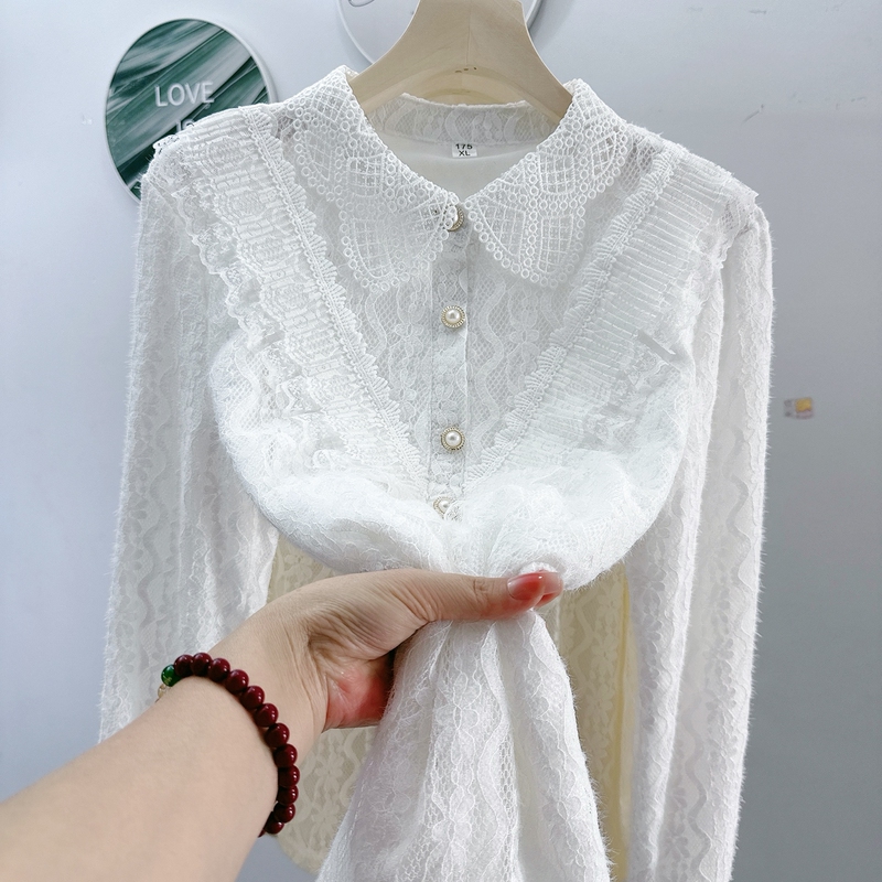 Lace Blouse, Long-Sleeved Shirt, Chanel-Style, Slimming, Age-Reducing, Socialite Top, Popular Base Shirt, Loose-Fitting Shirt for Women Lace Blouse, Long-Sleeved Shirt, Chanel-Style, Slimming, Age-Reducing, Socialite Top, Popular Base Shirt, Loose-Fitting Shirt for Women