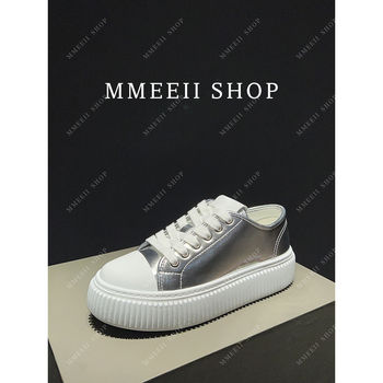 Super age-reducing wow!!! 24 autumn round-toe lace-up casual sneakers genuine leather thick-soled biscuit shoes