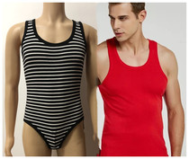 Vest mens triangle jumpsuit T crotch T-shaped cotton crew neck sports sleeveless t-shirt Large size striped slim-fit practice suit