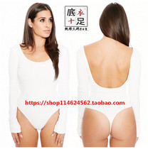 Adult skinny tight stretch long sleeve big round neck Halter sexy T-shirt Jumpsuit Jumpsuit Thong top