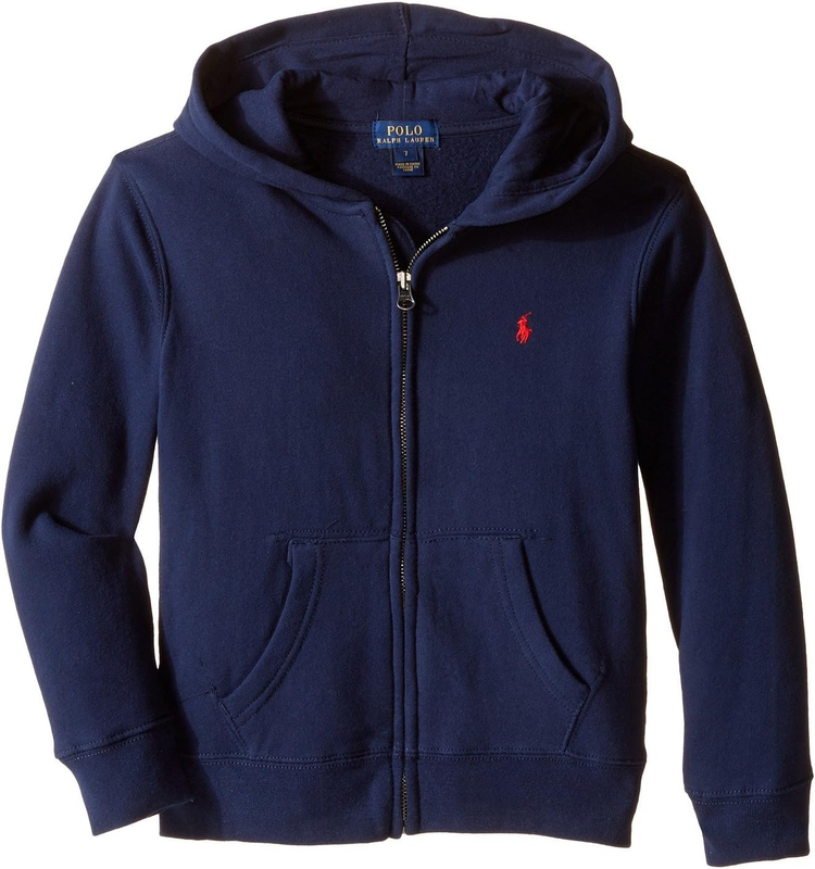 【North America Xiaoxin】Ralph Lauren Rl Boys' Full-Zip Fleece-Lined Solid Color Hoodie Casual and Comfortable