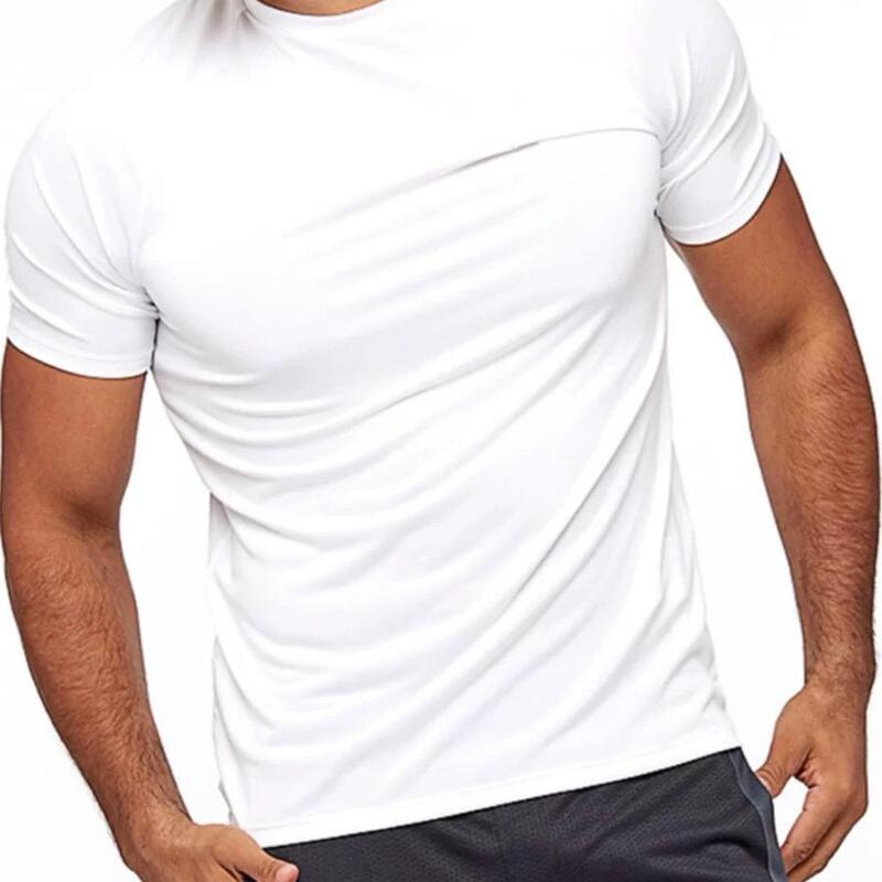 Shan Shisan Solid Color Quick-Drying T-Shirt for Men, Summer Breathable Commuting Sports Running Training Round Neck Short Sleeve 8139