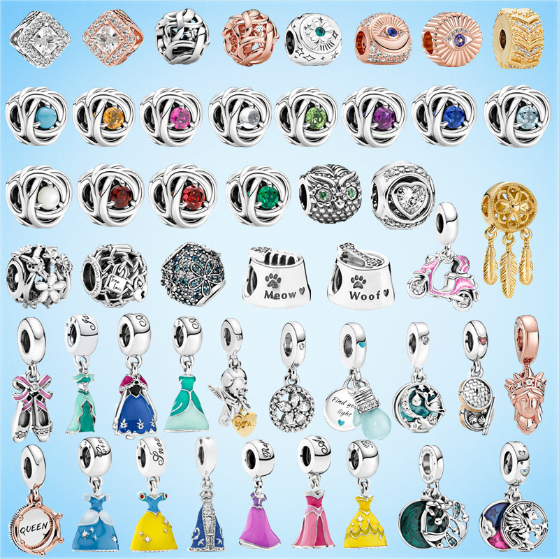S925 Sterling Silver Pan Family Birthstone Beaded Disney Princess Skirt Bracelet Fashion DIY Accessories Dream Catcher Pendant