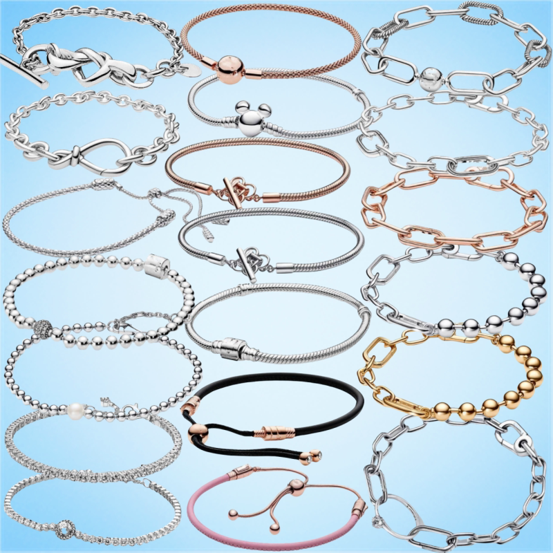 925 Silver Pan Style Bracelet, Eternal Heart Intertwined Beaded Basic Chain, Fashionable and Personalized Snake Bone Chain, Telescopic Chain