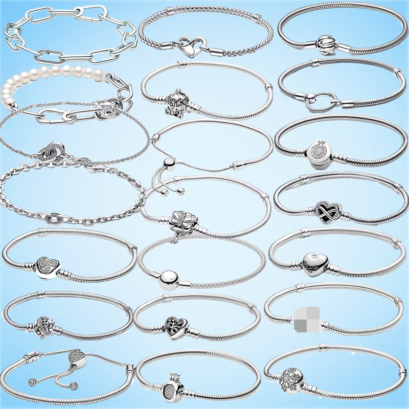 S925 Sterling Silver Pan-Style Bracelet with Heart-Shaped Clasp, Same Style Bracelet, Sparkling Galaxy Snake Bone Basic Chain, Star Pumpkin Car Chain