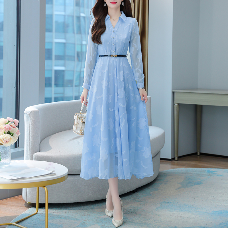 Early Spring Elegant Long-Sleeved Chiffon Dress Women's 2025 New Style Noble and Fashionable Mother's Drapey Dress