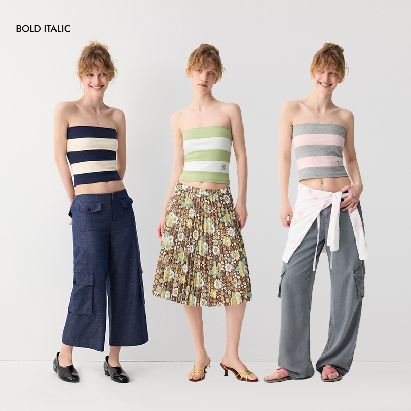 Bold Italic “Island Holiday” Color-Blocked Striped Stretchy Tube Top Women's Summer Dopamine Top Bold Italic “Island Holiday” Color-Blocked Striped Stretchy Tube Top Women's Summer Dopamine Top