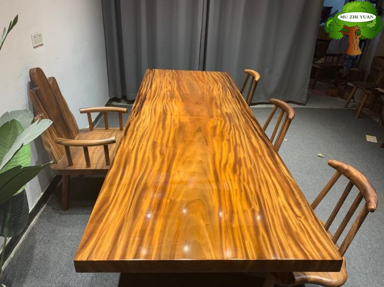 Walnut solid wood large board tea table and chair combination boss table desk calligraphy and painting table natural edge Zen tea table log