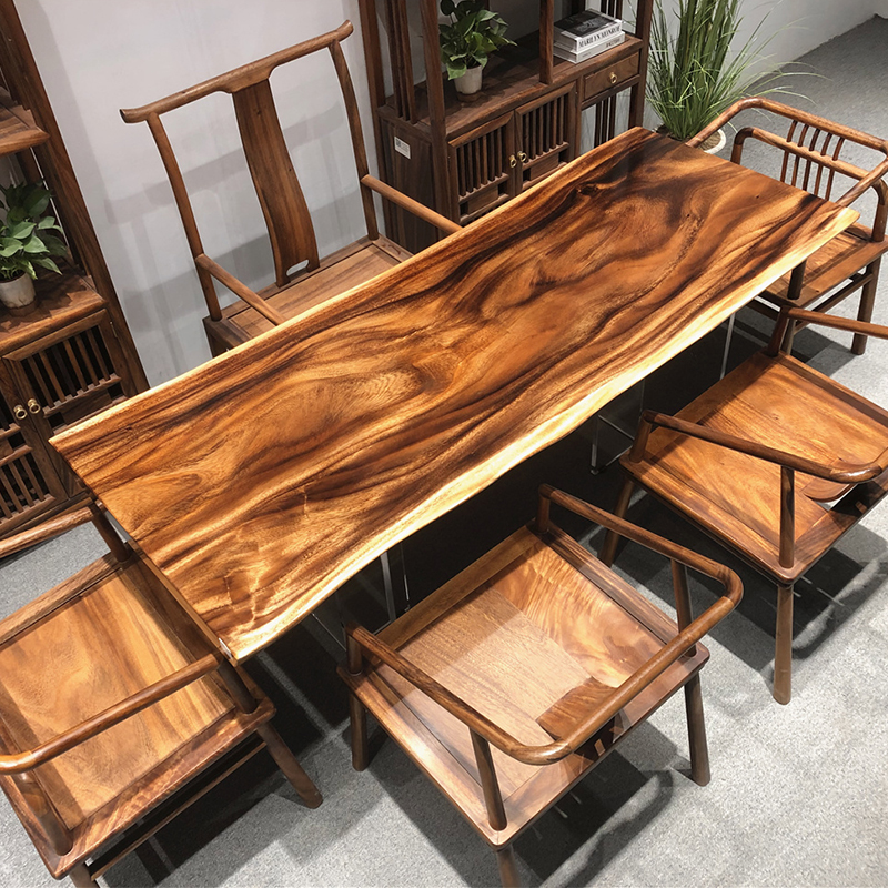 Walnut large board tea table solid wood log table South American black walnut large board tea board pine tea table simple new Chinese style