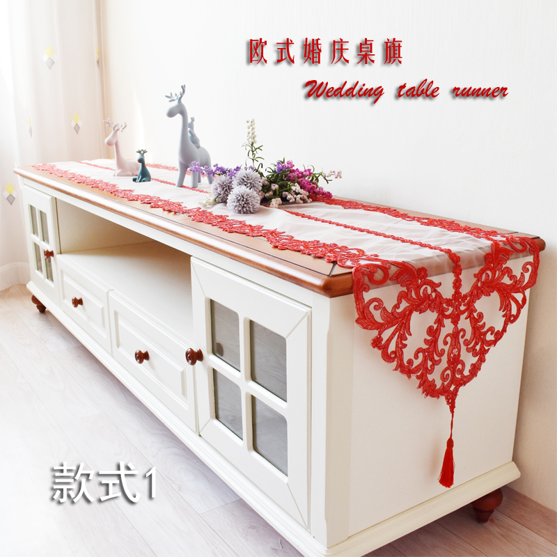 Wedding table flag TV cabinet cover cloth big red festive chest of drawers bedside table cover towel European embroidery table flag