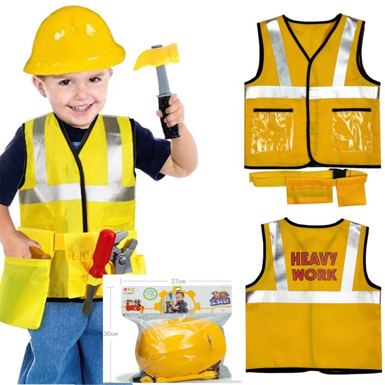 Children's Costume Set, 15-Piece Little Engineer Set, Repairman and Construction Worker Work Clothes Vest, Halloween Costume