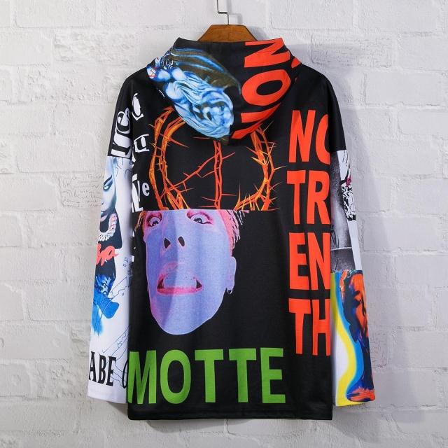 BIGBANG GD Quan Zhilong motte buổi hòa nhạc với cùng một đoạn lỏng graffiti chân dung nam giới và phụ nữ trùm đầu áo len áo áo len nam mỏng
