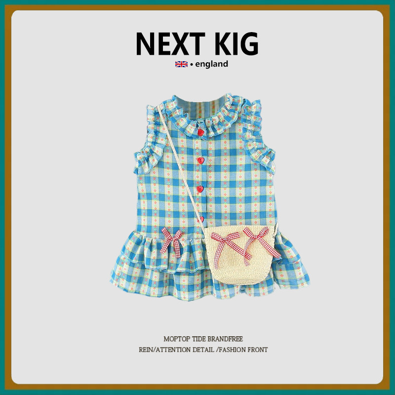 Британское платье для девочек NEXT KIG, летняя кружевная юбка в клетку для маленьких девочек, милое платье принцессы для годовалой девочки, из чистого хлопка
