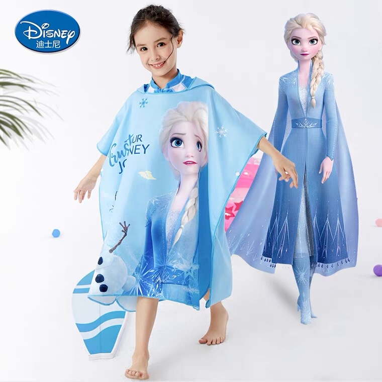 Disney Kidsren's Swimming Bath Towel Cape Sports Quick-Drying Absorbent Towel Ice and Snow Elsa Princess Hooded Beach Towel