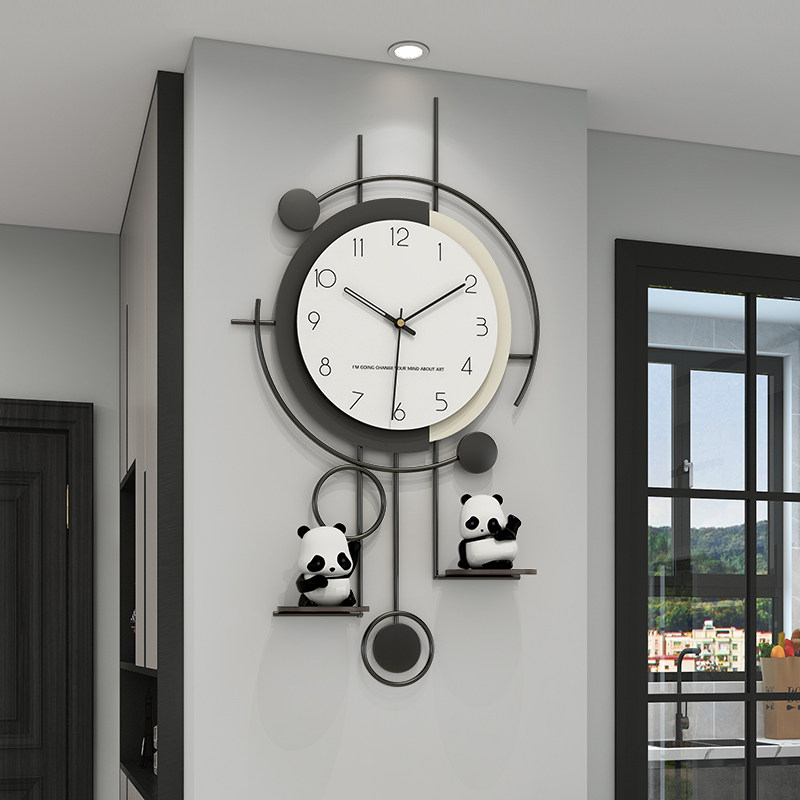 Panda Clock Hanging clock Living room Modern minimalist atmosphere creative decoration clock muted hanging wall hanging watch quartz clock-Taobao