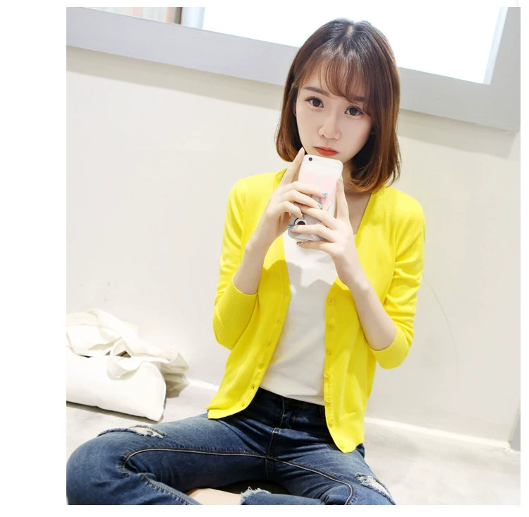 Áo len dệt kim nữ cổ chữ V phiên bản Hàn Quốc của áo len ngắn thủy triều Slim mỏng có kích thước lớn bên ngoài áo dài tay mùa xuân và mùa thu