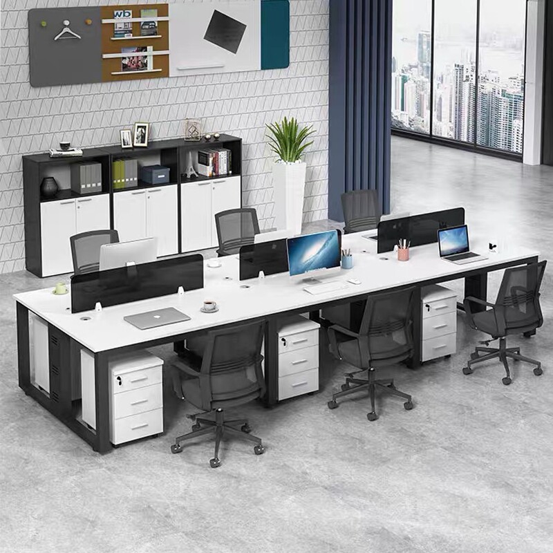 Japanese-shaped office furniture table and chair combination simple and modern 4-person desk station staff double desk group
