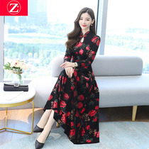 2021 early autumn new women's long sleeve dress fashion temperament floral skirt your wife improved cheongsam long style