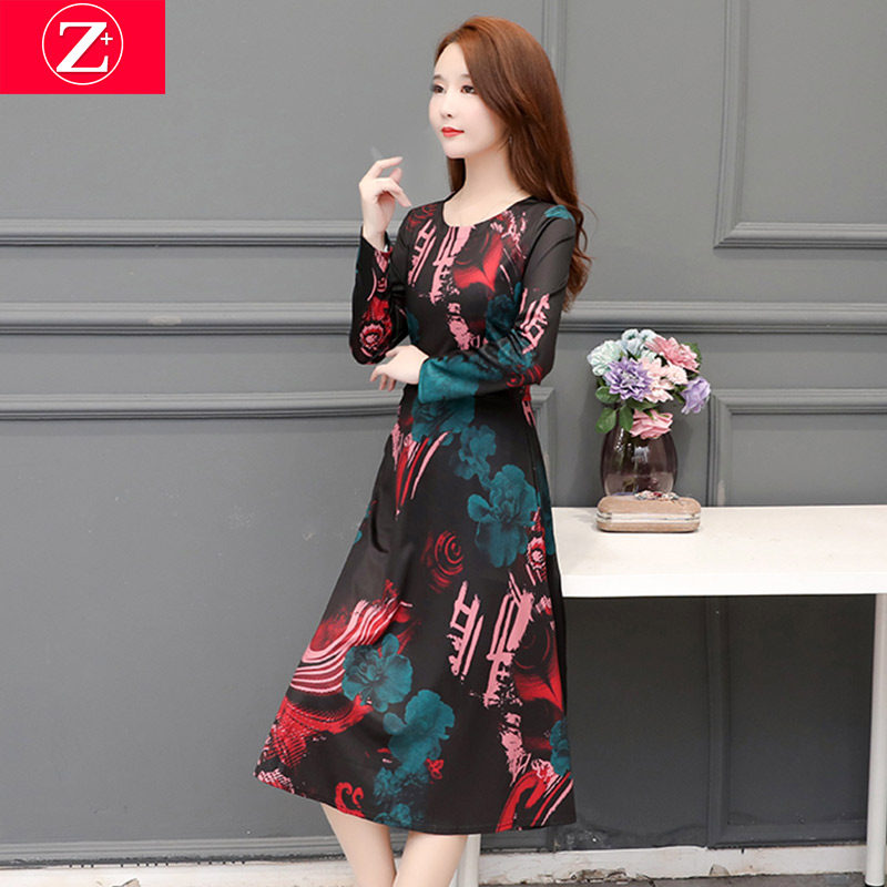 2022 Early autumn new women's dress Long sleeves printed foreign fashion Temperament Skirt High-end Veil little Submom