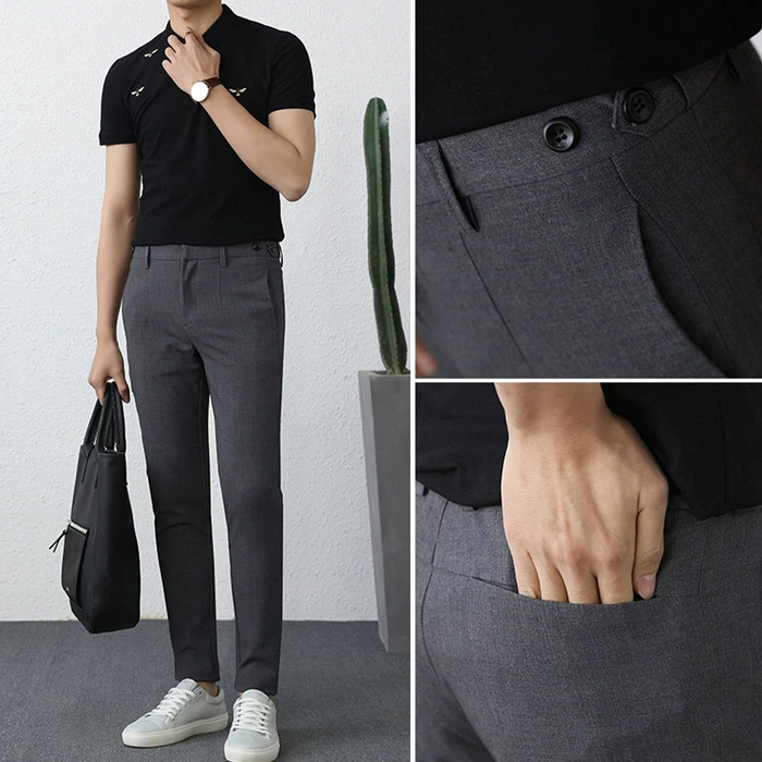 Hàn Quốc hoang dã 9 điểm Quần Anh Hàn Quốc quần retro mỏng giản dị chân không sắt rắn màu chín điểm phù hợp với quần nam - Suit phù hợp