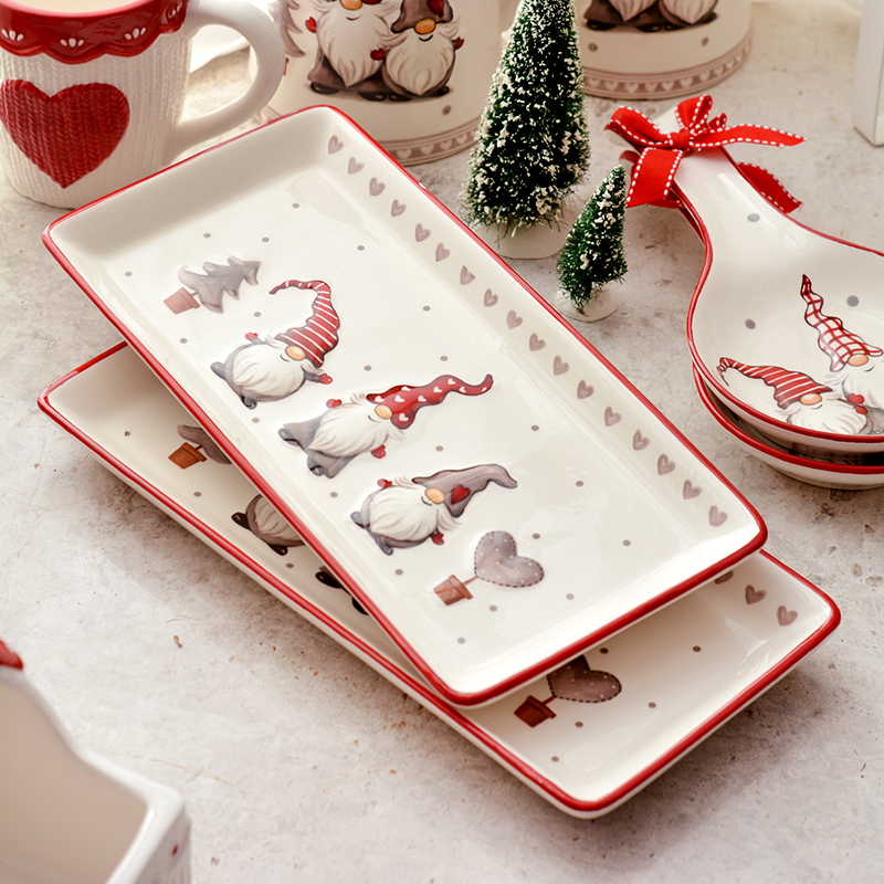 Cute Christmas Rectangular Plate, Export Dinner Plate, Trendy Ceramic Plate, Creative Fish Steak Flat Round Plate, Dish Plate