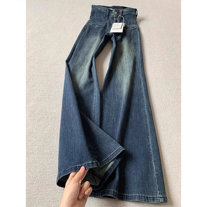 American Retro Style, Non-Tight-Fitting, Slightly Flared Jeans for Women, Summer Thin Style, Plus Size, High-Waisted, Slimming, Wide-Leg Flared Pants