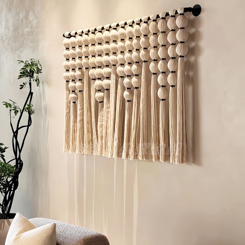 Medieval-Style Tassel Tapestry, Hand-Woven Hanging Cloth, Soft Decoration for Guesthouses, Wall Decoration for Living Room, Hotel Entrance, Background Wall