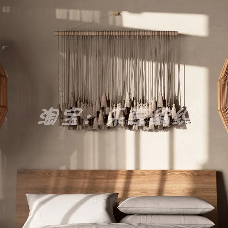 Medieval Wabi-Sabi Style Tassel Tapestry Hotel B&B Bedside Pendant Woven Hanging Cloth Blocking Decorative Cotton Rope Wall Decoration