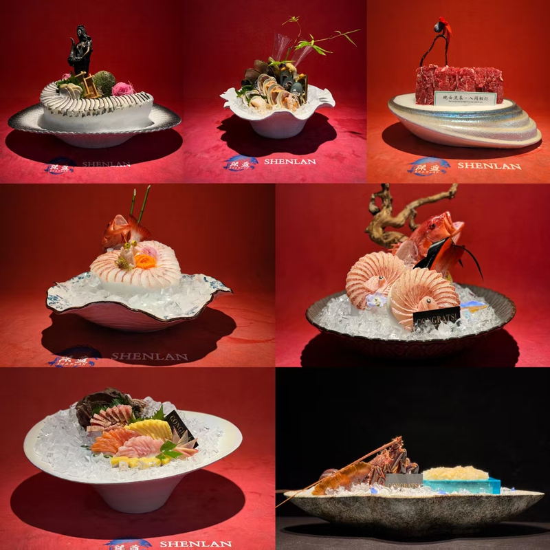 New Sashimi Plate Ceramic Tableware Hot Pot Side Dish Tableware Seafood Presentation King Crab Ice Plate Creative Tableware