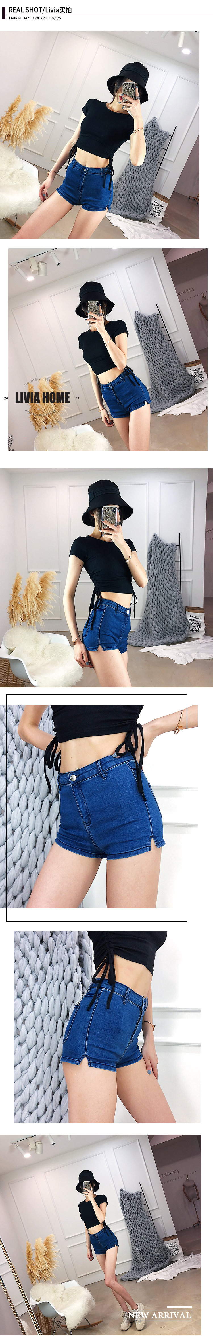 LIVIA mặc đồ cao và mỏng đẹp mới co giãn eo cao cô gái denim quần short gợi cảm bó sát quần nóng bỏng thiết kế thời trang nữ