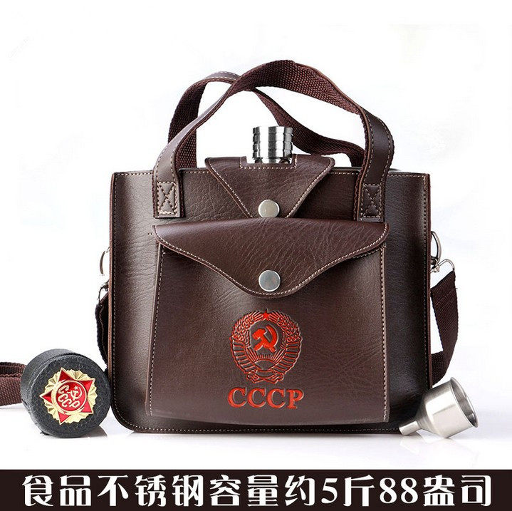 Russian high-grade stainless steel wine jug portable outdoor portable 2 5 kg flat wine bottle 5 kg metal military wine