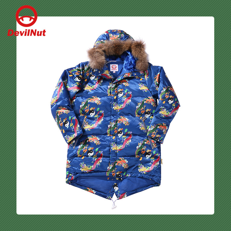 Devil Nut Trendy Brand Devil Genderless Couple Warm Multi-Color Casual Short Front and Long Back down Jacket Asv