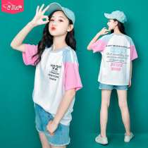 Middle and large Children short sleeve T-shirt summer loose Korean version of Girls foreign girl children summer cotton half sleeve shirt