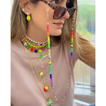 ins niche bohemian rainbow soft pottery smiley face glasses chain personality fashion neck long mask hanging chain