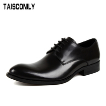 Headlayer cow leather mens leather shoes Inlen pointed male shoes Breathable Genuine Leather Business Positive Dress Single Shoes Wedding Groom Shoes