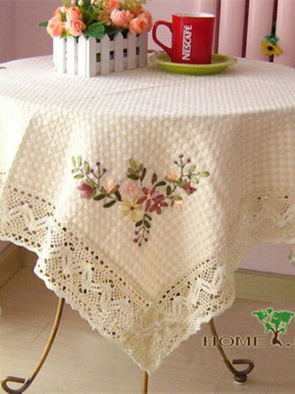 田园蕾丝餐桌布茶几布艺圆桌布台布绣花全棉万能盖巾家用书桌盖布