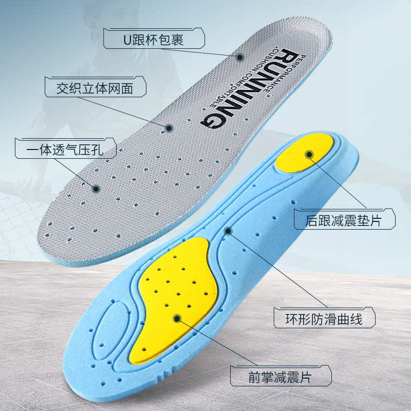 Sports Insoles for Men, Sweat-Absorbent and Breathable, Basketball Shoes, Running, Shock-Absorbing, Military Training, High-Elastic Cushioning, Women's Soft Soles, Comfortable for Spring and Summer